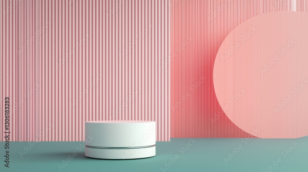 Poster minimalist display table with pink and green background for design