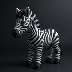 Fototapeta premium Adorable Baby Zebra Toy Plush Animal Standing Dark Background