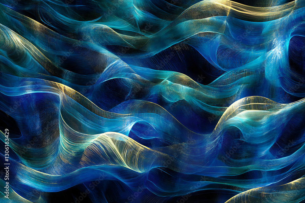 Poster flowing waves of colorful light abstract art digital creation studio environment close-up view visua