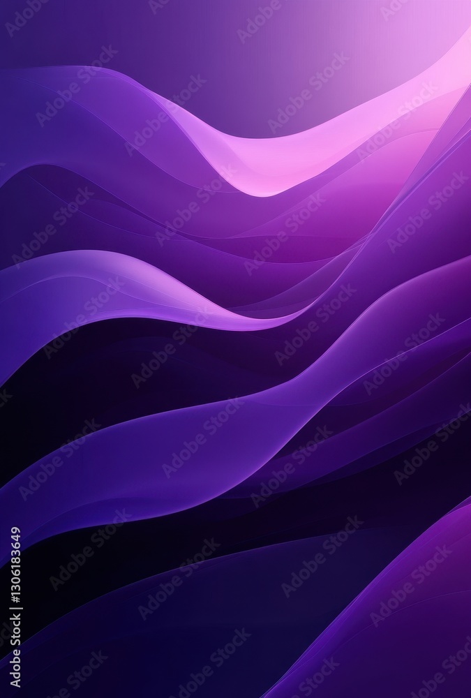 Poster abstract visual composition of flowing waves in shades of purple and violet with gradient effect for