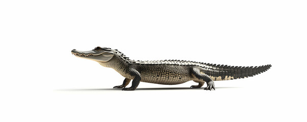Fototapeta premium American Crocodile on a White Background Displaying its scales, teeth and anatomy