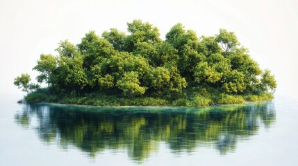 The travel brochure showcases a tropical island paradise with a stunning coral reef, the ocean, and pristine white sand beaches