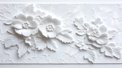 Delicate White Lace Floral Pattern Wallpaper with Vintage Texture
