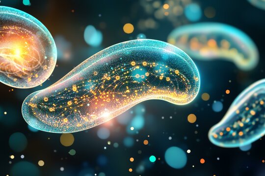 Glowing microorganisms in a digital concept.