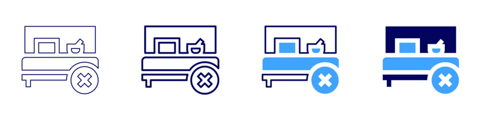 No food in bedrooms icon in 4 different styles. Thin Line, Line, Bold Line, Duotone. Duotone style. Editable stroke