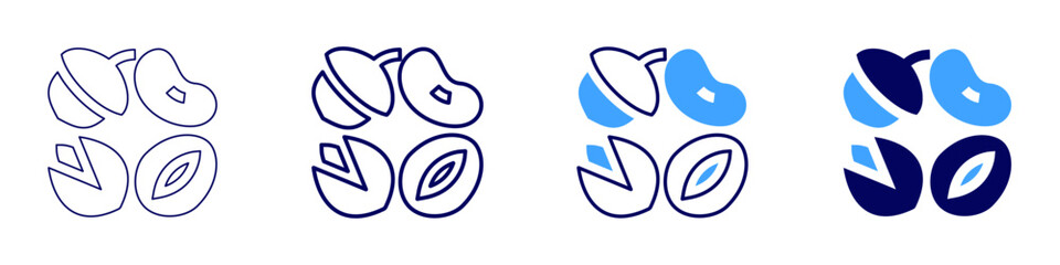 Nuts icon in 4 different styles. Thin Line, Line, Bold Line, Duotone. Duotone style. Editable stroke