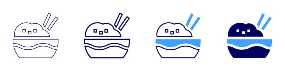 Rice bowl icon in 4 different styles. Thin Line, Line, Bold Line, Duotone. Duotone style. Editable stroke
