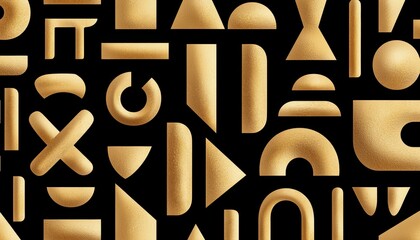 Stylized golden Egyptian-inspired linear hieroglyphics seamlessly arranged into an elegant repeating sequence