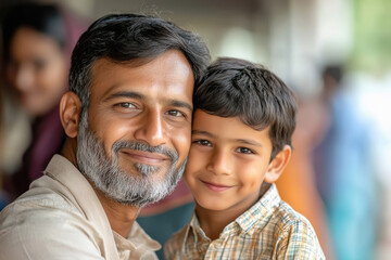 Fototapeta premium islamic religious little boy with father