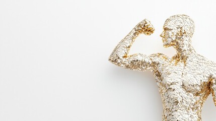 Muscular Sculpture Made of Gold-Like Coins on Clean Background