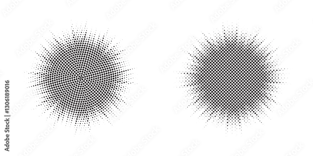 Aufkleber Set of black halftone grunge circle. Vector modern dots halftone arts. Halftone circle frame background set. Round border Icon using halftone random circle. Grunge circular stain. Vector illustration.