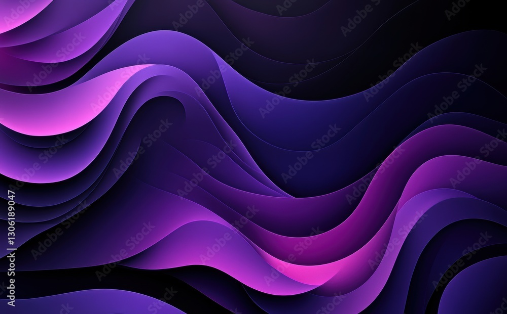 Poster abstract waves of purple and pink gradients flowing smoothly across a dark background creating a dyn
