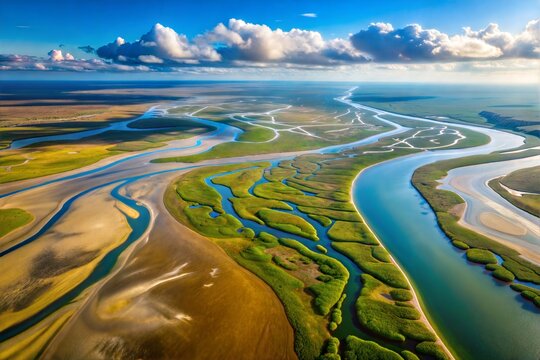 River delta merging into the ocean