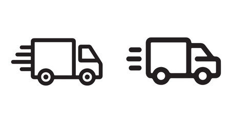 Fast Delivery Truck Icons: Black Line Art Symbols for Shipping and Transportation