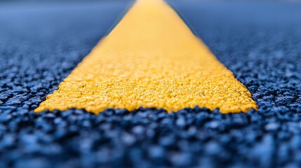 Fototapeta premium Wet road lines on asphalt, autumn leaves scattered around, with the background out of focus