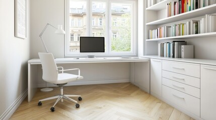 Modern Minimalist Home Office with Large Window and Natural Light