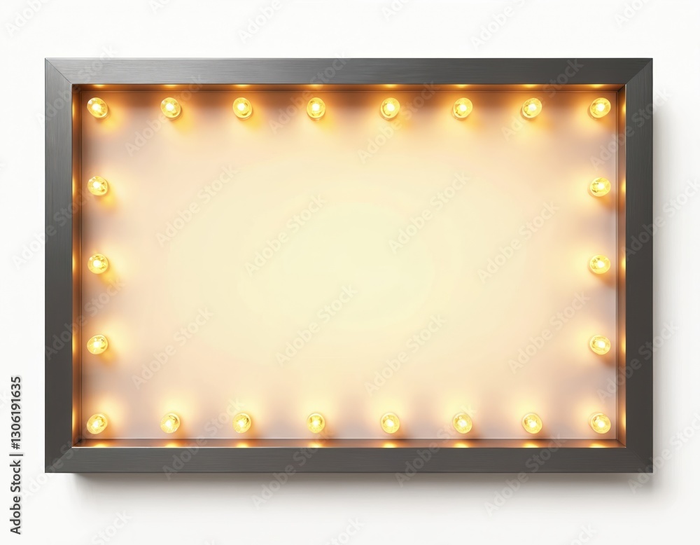 Poster illuminated light box sign for advertisement display. dark frame and glowing lamps. blank template g