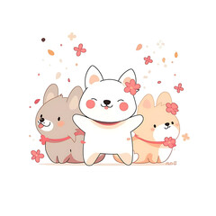 Naklejka premium Playful and whimsical dog or cat illustrations in vibrant and minimalist designs.