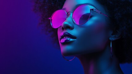 A colorful nighttime scene featuring a woman in sunglasses and an afro, dancing at a disco party with music