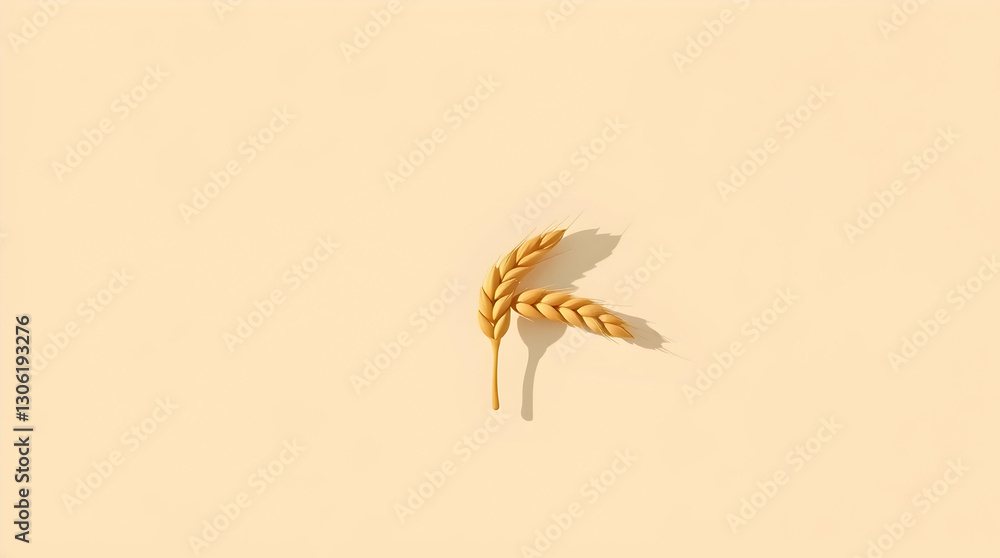 Poster two wheat stalks on a light beige background with their shadows, creating a simple and minimalist co