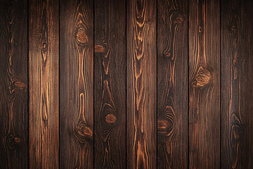 Fototapeta premium Elegant Wood Plank Texture Rustic Warm Brown Backdrop Surface Panel Lumber Grain Knots Dark Tones