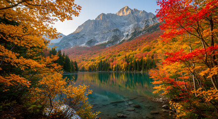 Obraz premium Majestic Mountain Landscape with Crystal Clear Lake Reflection