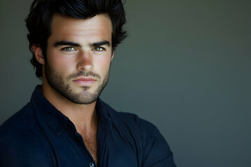 Obraz premium Captivating portrait of a handsome man with piercing eyes and a serious expression