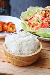 Papaya salad spicy and sticky rice Thai food