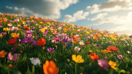 Colorful wildflowers hillside sunset summer meadow landscape