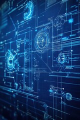 Obraz premium Futuristic technological interface with glowing blue elements and data visualizations.