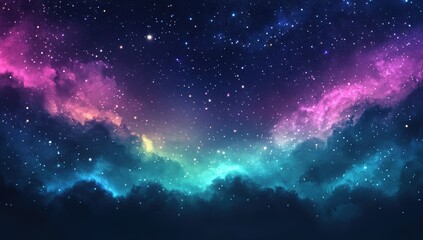 Breathtaking Night Sky with Colorful Galactic Clouds and Sparkling Stars Illuminating a Cosmic Landscape