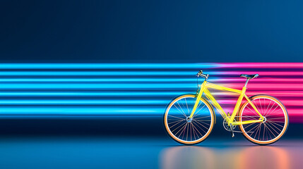 Fototapeta premium Streamlined Bicycle Elegance in Motion with Vibrant Light Trails Across a Dark Modern Backdrop