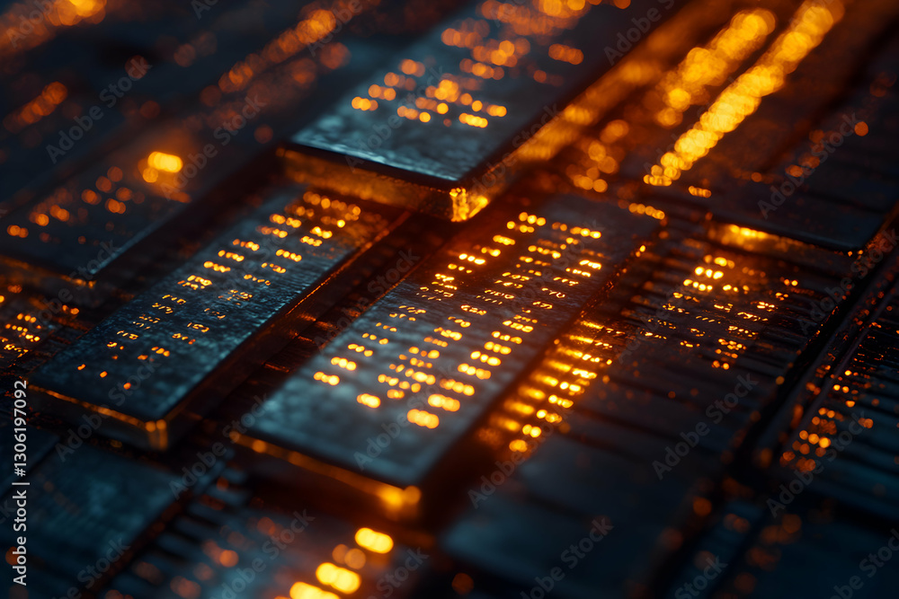 Poster close-up of gold bars resting on a financial graph displaying economic data
