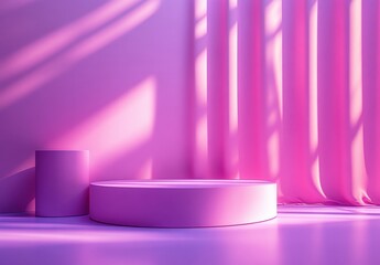 Bright and Modern Pink Interior with Geometric Shapes, Natural Light and Soft Drapes for Creative Presentations and Stylish Backgrounds