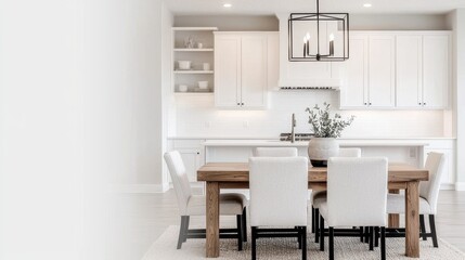 Modern Dining Room with Stylish Wooden Table and White Chairs