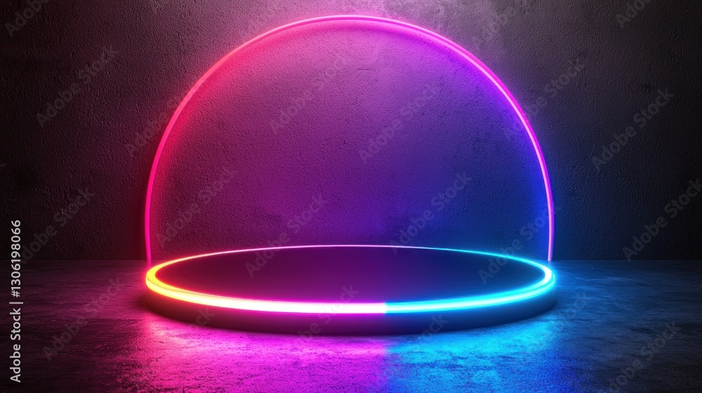 Aufkleber a glowing neon illuminated display platform with colorful lighting effects