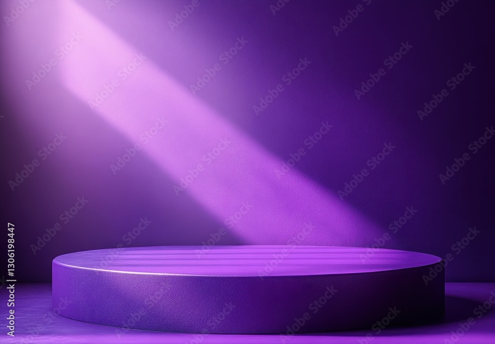 Aufkleber circular podium illuminated by soft purple light in an empty studio setting, showcasing a minimalist
