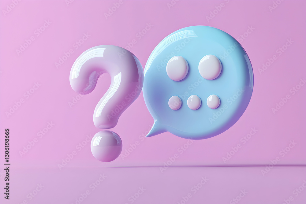 Poster conceptual rendering of question mark and speech bubble, seeking answers