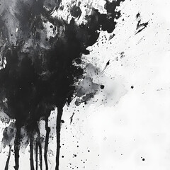 Abstract Black Ink Splatter Painting on White Background
