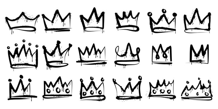 spray painted graffiti crown collection with dripping effect, isolated on white background. Vector illustration