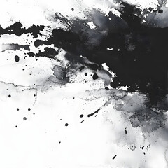 Abstract Black Ink Splatter Painting on White Background
