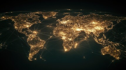 A high-tech logistics network map with glowing pathways, representing the efficiency and reach of global supply chains