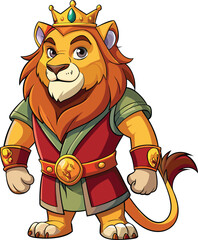 King lion mascot character 3d disney cartoon style sticker vector design