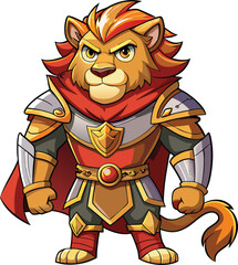 Knight warrior lion mascot character 3d disney cartoon style sticker vector design