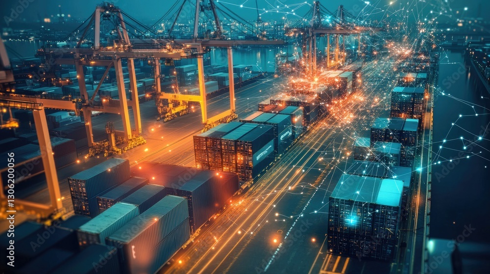 Aufkleber a high-tech logistics network map with glowing pathways, representing the efficiency and reach of gl