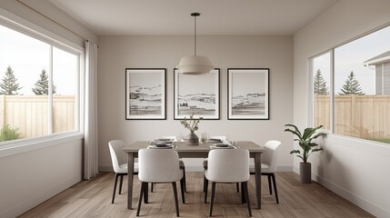 Fototapeta premium Modern Dining Room with Elegant Decor and Natural Light