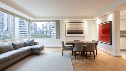 Fototapeta premium Modern Open Concept Living Room with City View and Elegant Design