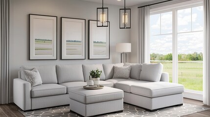 Modern Living Room with Sectional Sofa and Bright Natural Light
