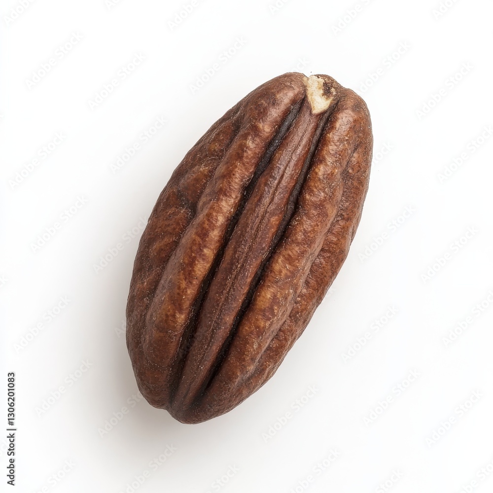 Poster roasted pecan nut with a rich texture and deep brown hue captured against a light background
