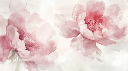 Dreamy Watercolor Peonies in Soft Blush Pink, Gently Blending into Creamy White Background, Creating a Romantic and Elegant Atmosphere for Weddings, Invitations, and Luxury Branding.